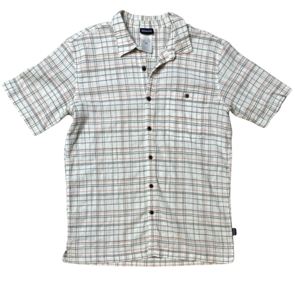 Patagonia Men's A/C Organic Cotton Shirt Button Down White Charcoal & Orange